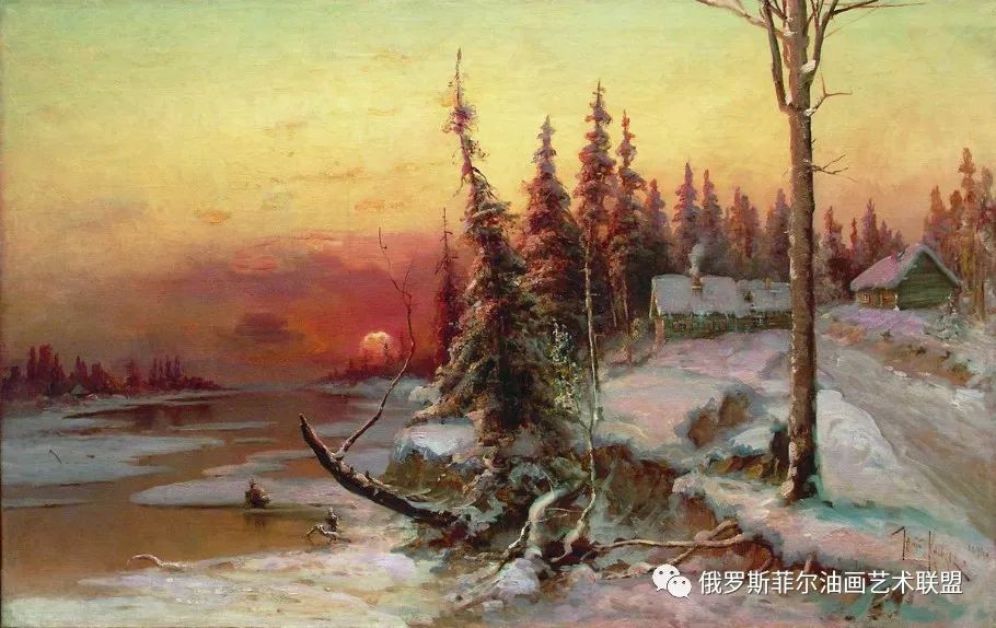 19世纪俄罗斯艺术家的俄罗斯冬季森林风景油画作品欣赏