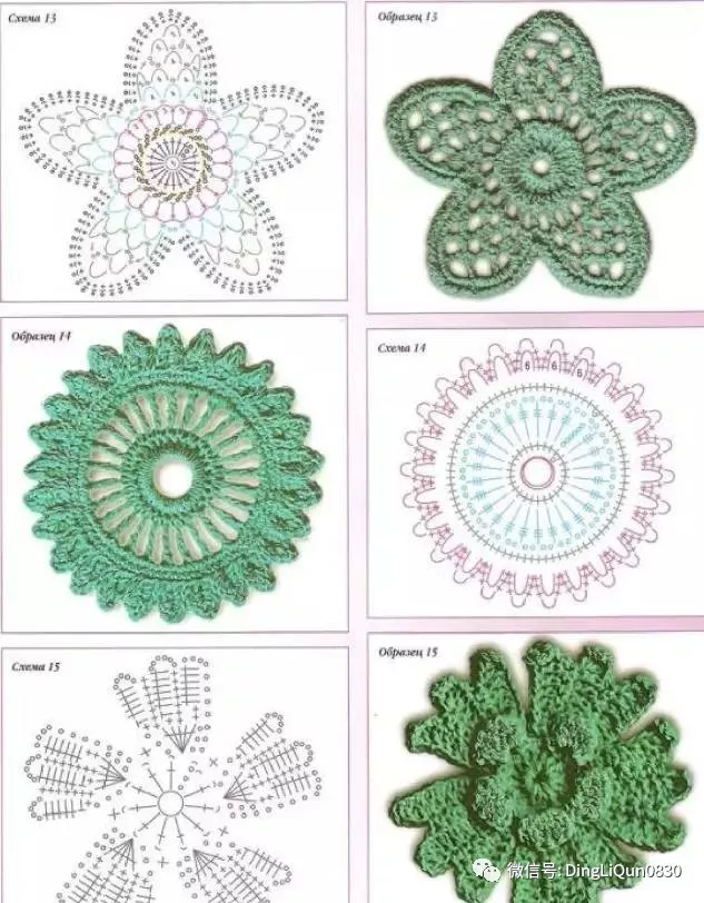 【钩编图解】令人心动的爱尔兰花和叶子编织