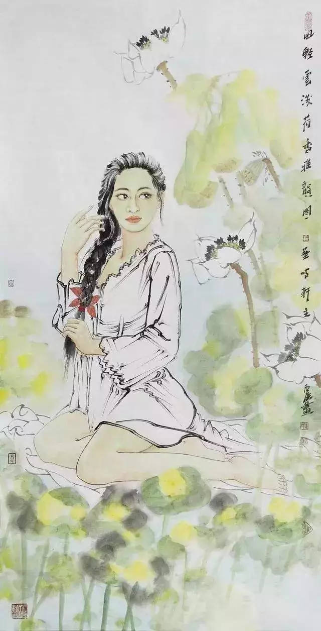 中国画色彩的发展方向,著名国画人物赏析,纯净高雅的国画美女!