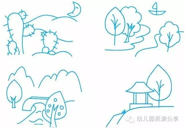 幼儿园风景类简笔画,简单的线条一样可以勾勒出美丽