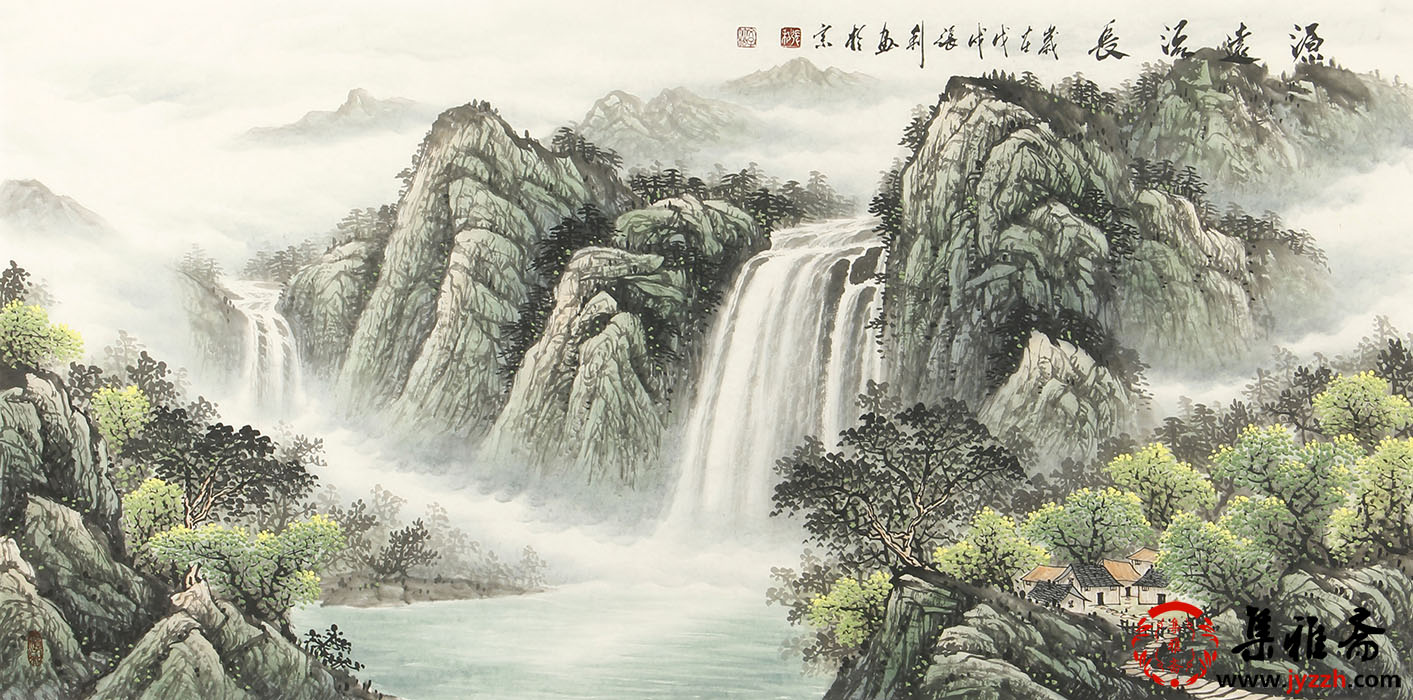 从风水上来讲这幅画有山有水,在风水中山脉寓意着人丁,水则是指财富