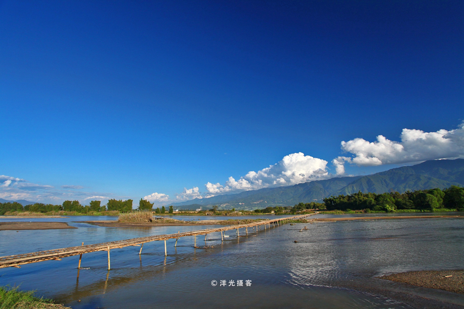 原生态的傣家竹桥横跨在芦苇花盛放的大盈江上