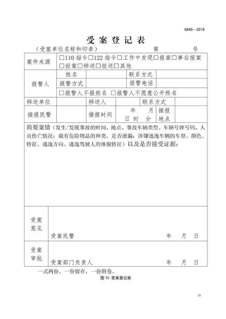 第二,如果事故真实存在,交警会受理,制作《受案登记表》.