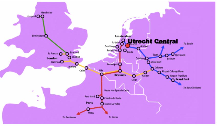除了和荷兰所有主要城市都有铁路联系外,也是欧洲高速铁路运输网中的