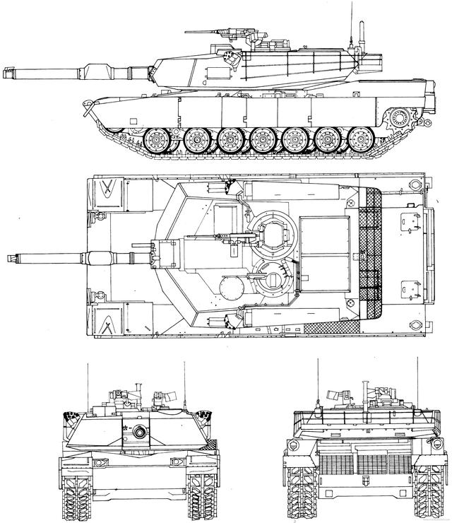 美国陆军m1a1主战坦克四视图