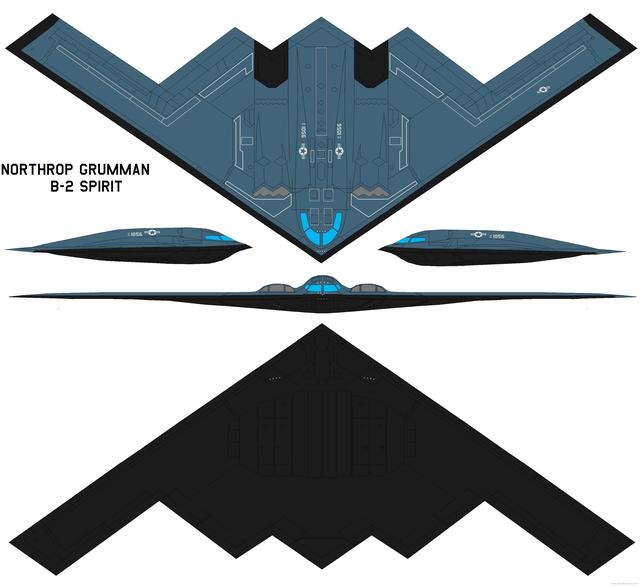 美国诺斯罗普·格鲁曼制造的隐身战略轰炸机b-2"幽灵"四视图