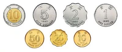 在香港,因为纸币最小面额是10元, 所以用来找零的硬币使用率很高.