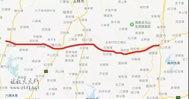 浦北至北流高速公路起于钦州浦北县,途径玉林市博白县,陆川县, 北流