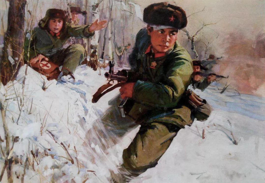 《生命不息,冲锋不止》,这幅反映1969年珍宝岛之战"十大战斗英雄"