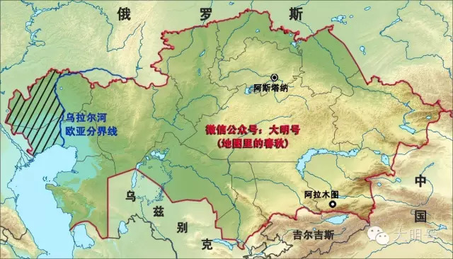 欧洲:高加索山脉中线以北区域 以乌拉尔山,乌拉尔河及高加索山脉划分