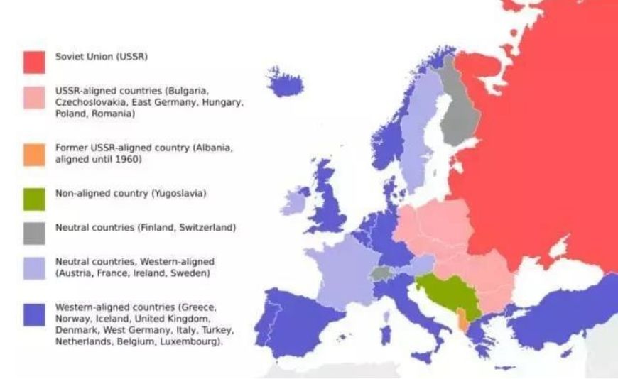 图为冷战时期的欧洲阵营分布