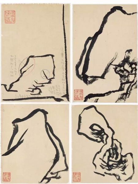 朱颖人先生收藏的潘天寿画石课徒稿