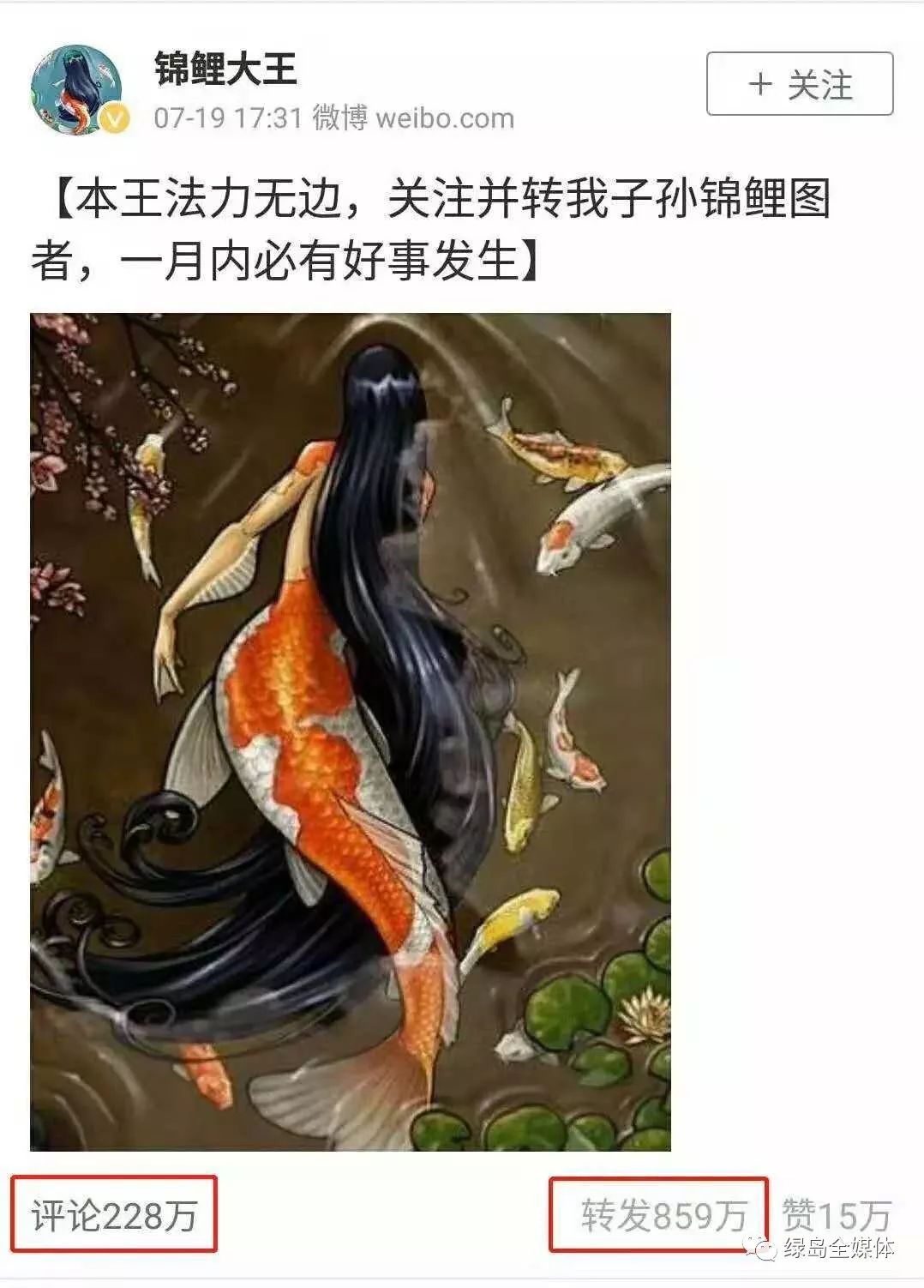 转发一条画有锦鲤的微博,就有可能被抽中成为中国锦鲤 奖品是获得