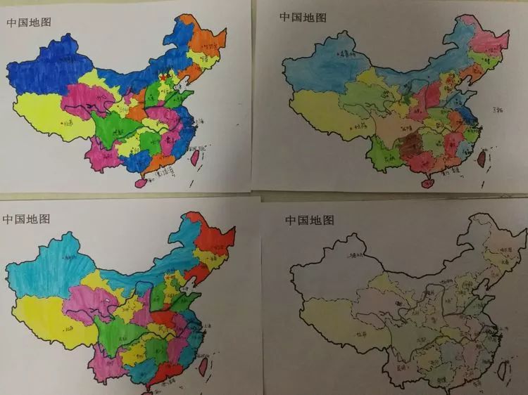 在老师的辅助下学生们通过手绘中国地图和为地图创意涂色的绘画形式