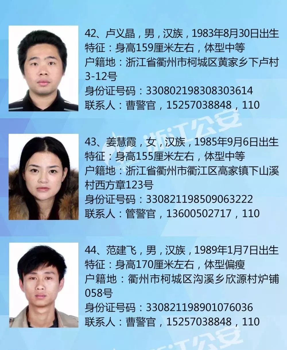 悬赏71万,公开通缉涉黑涉恶在逃人员,其中衢州籍3人!