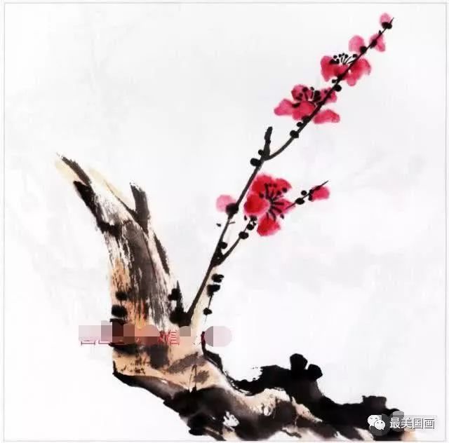 白梅与墨梅于一幅内,可先画白梅,后画墨梅,形成黑白对比,古人有画二色