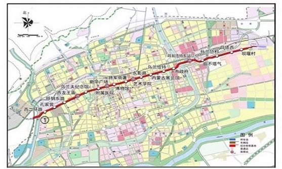 呼和浩特市城市轨道交通线一期工程线路平面示意图