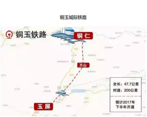 贵州省第二条城际铁路,起于贵州铜仁,终到玉屏县,设计速度200km/h.