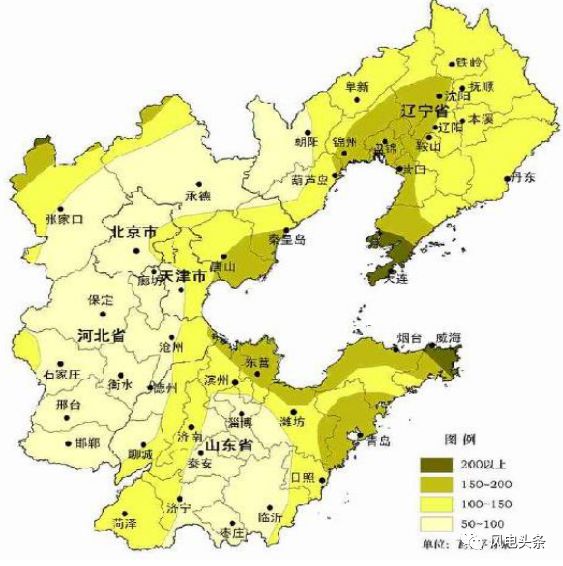 图2-1 渤海湾风资源分布示意图(一)天津市位于中纬度欧亚大陆东岸