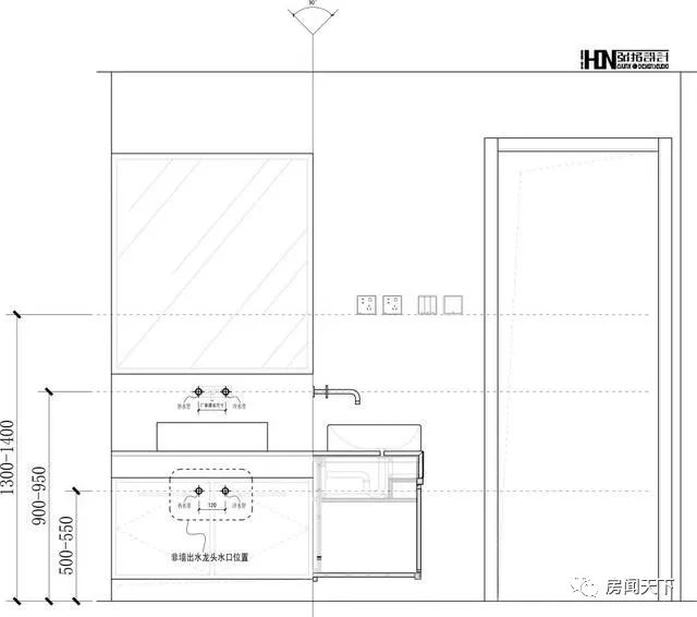 2,洗菜盆 出水口400-500㎜(距地净尺寸),设置冷热出水口,冷热水管应左