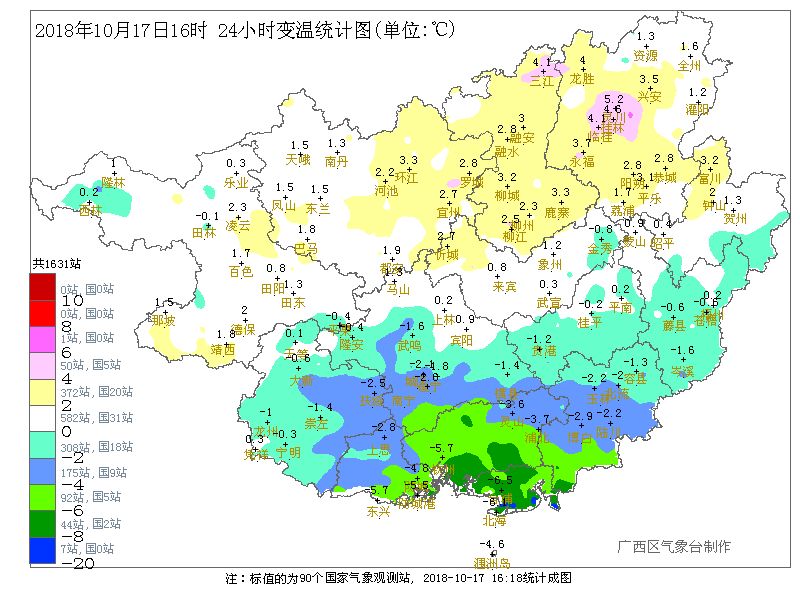 桂南,桂北的气温也是呈现出两种状态