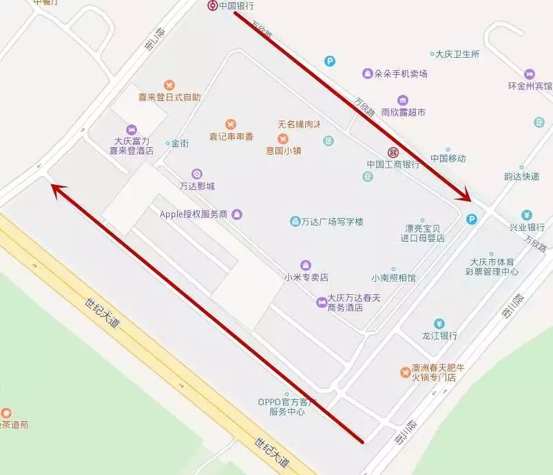 万达广场住宅楼前万欣路由西向东单行