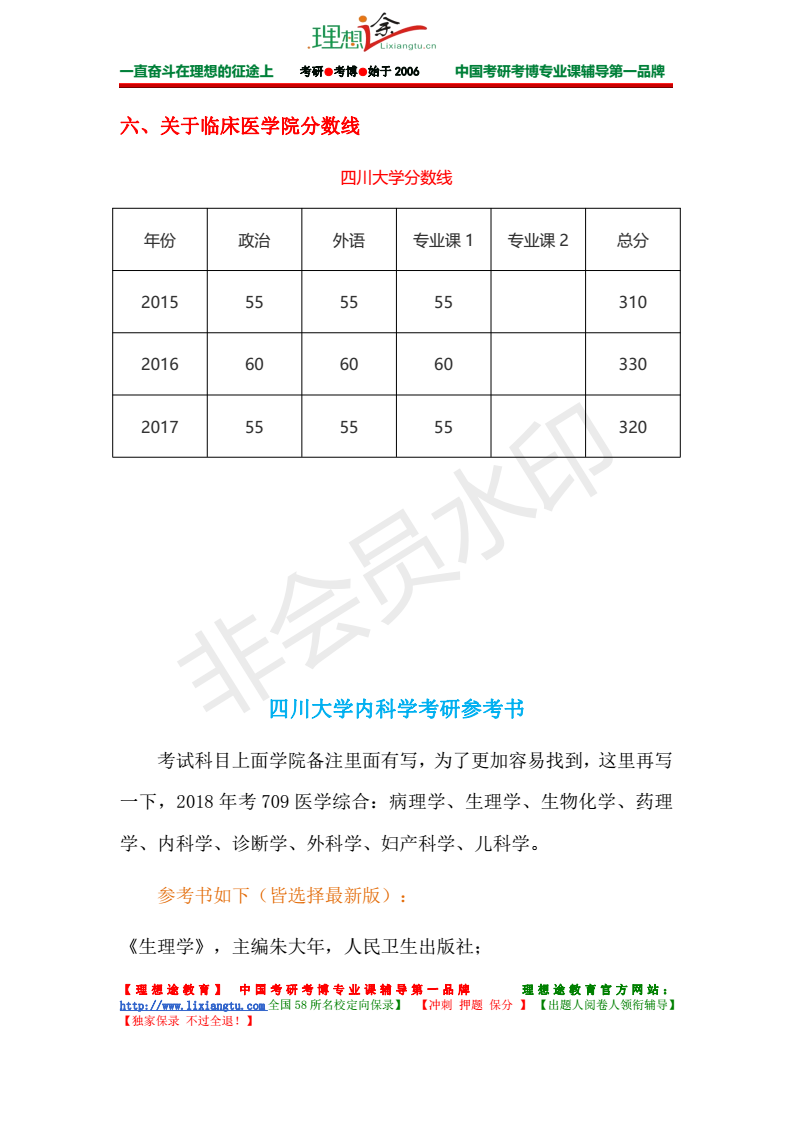 2020四川大学内科学考研报录比分数线参考书招生人数等