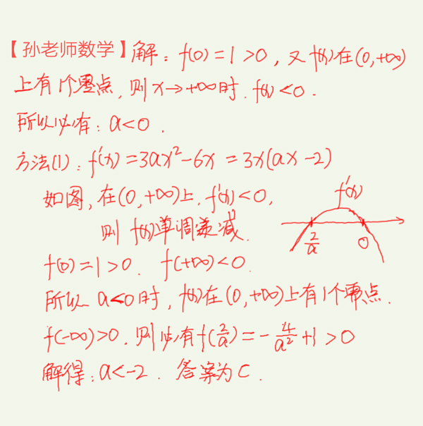 高考数学导数,函数有唯一零点求a的范围,这才是正确的