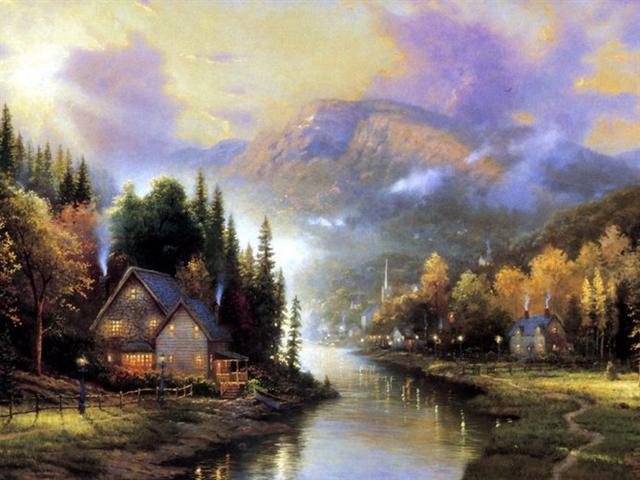 油画|梦幻小镇——thomas kinkade 田园风景油画