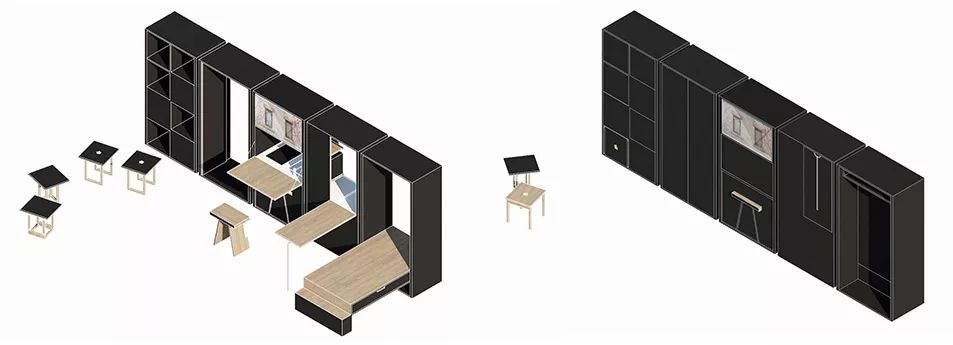 可变的家具盒子形成不同私密度的空间空间装置的英文名house ato,ato
