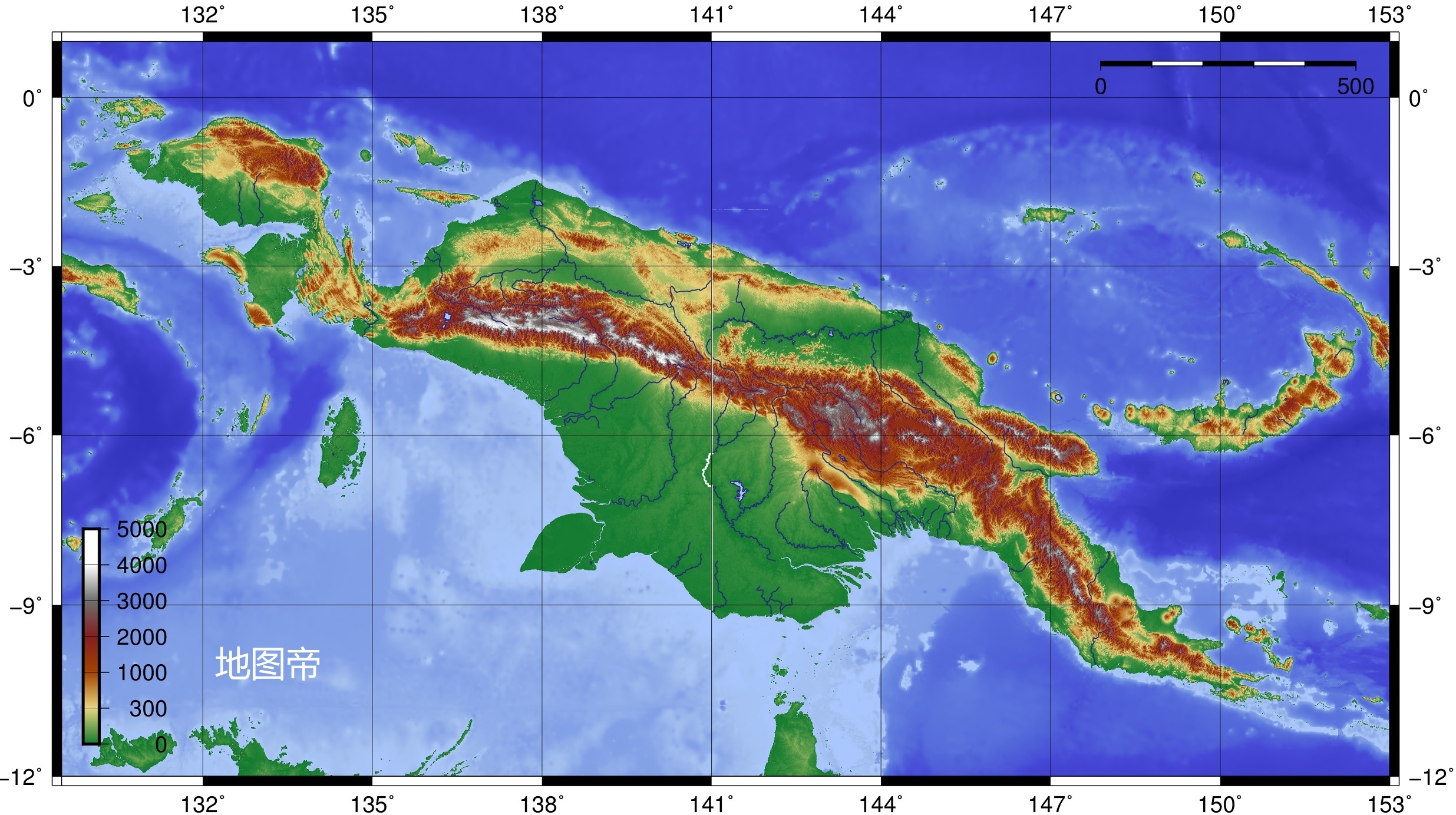 以东经141度为界,全岛被分成两个国家,东半部是独立的巴布亚新几内亚