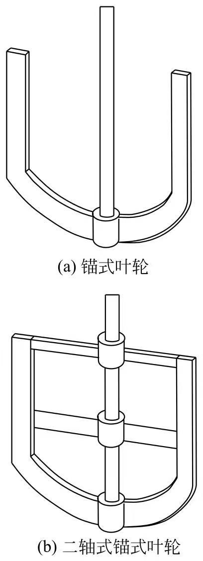 1—出料口;2—筒体;3—挡流板;4—锚式搅拌;5—导流筒