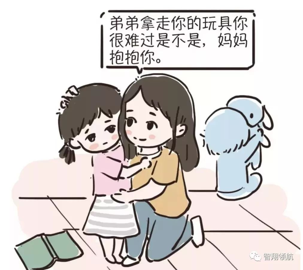 当孩子感到害怕,生气,悲伤的时候,请认同他的情绪,告诉孩子"妈妈理解