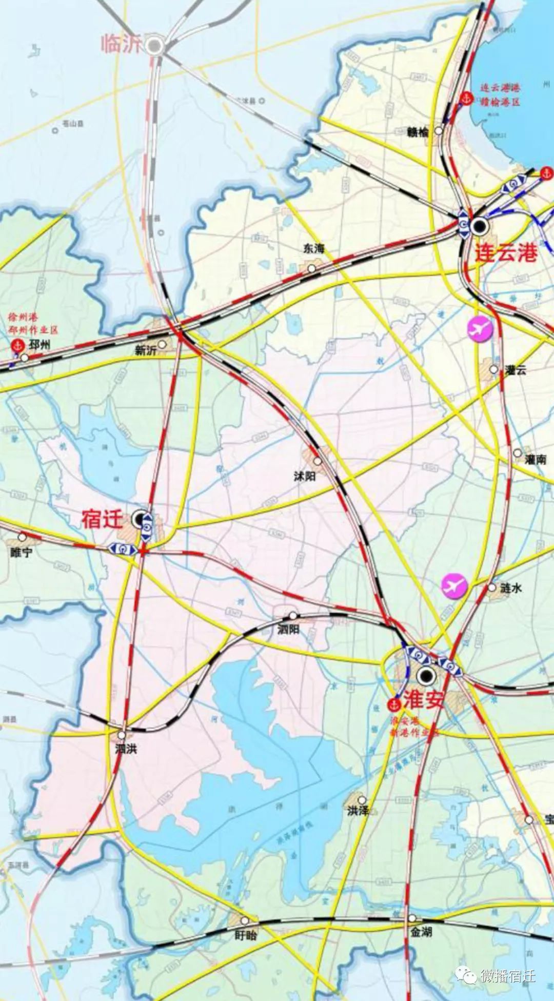 根据规划图,淮安至新沂铁路线路起自淮安东站, 沭阳,至新沂.