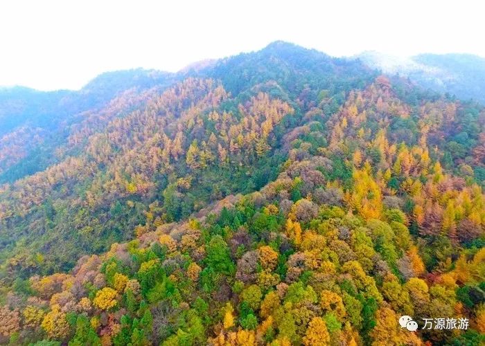 从空中俯瞰黑宝山森林公园,高山,峡谷已是层林尽染,远山近水摇曳着