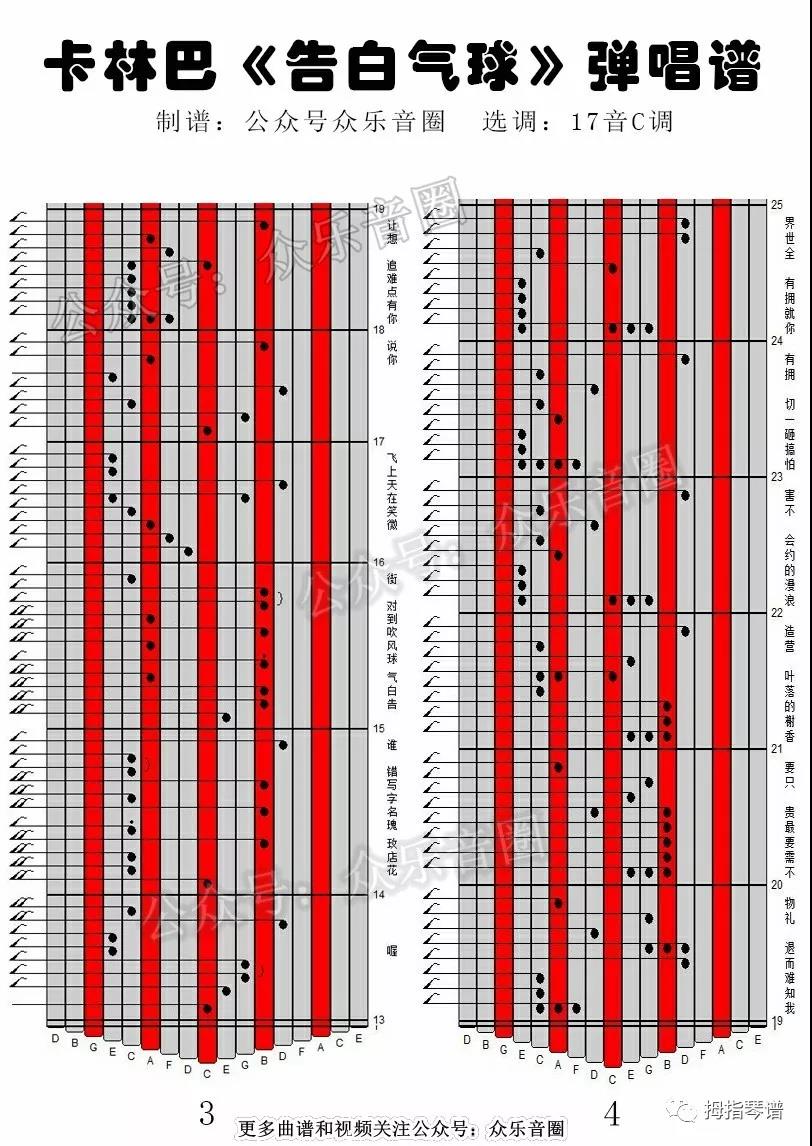 拇指琴卡林巴琴《告白气球》(附谱,附视频)十七音演奏