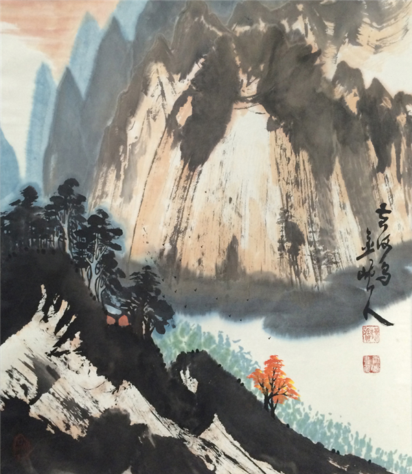 刘天鹏的"野墨意象"山水画作品均为写意粗笔的风貌,草草点染,深具奔放