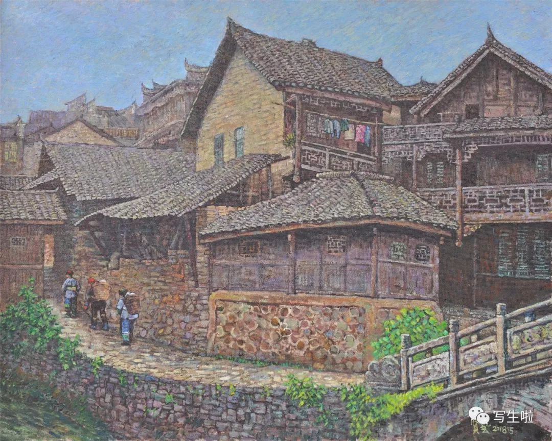 茶洞街景 布面油画 80cmx100cm 2018年 土家族民族风情绘画创作短札