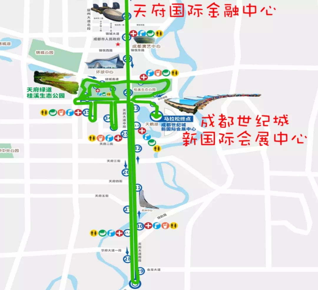 大道—琴台路(欢乐跑终点)—锦里中路—锦里东路—滨江西路—滨江中路