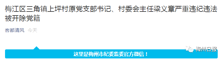 梅州这个村原党支部书记,村委会主任严重违纪违法被开除党籍_梁义章