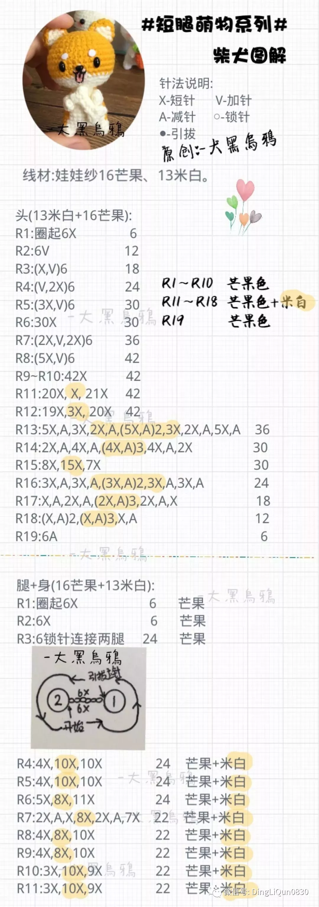 【钩编图解】顶蘑菇趴趴狗,短腿萌物,猫头鹰坐垫等多款图解