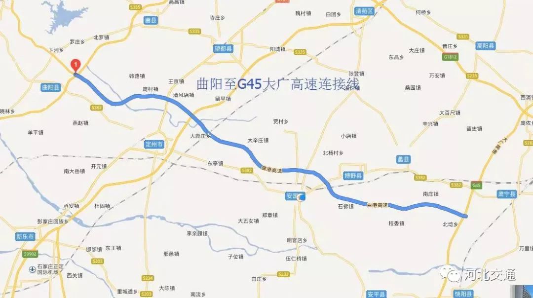 曲港高速公路连接保定市曲阳县和沧州市黄骅港,西接太行山,东至渤海