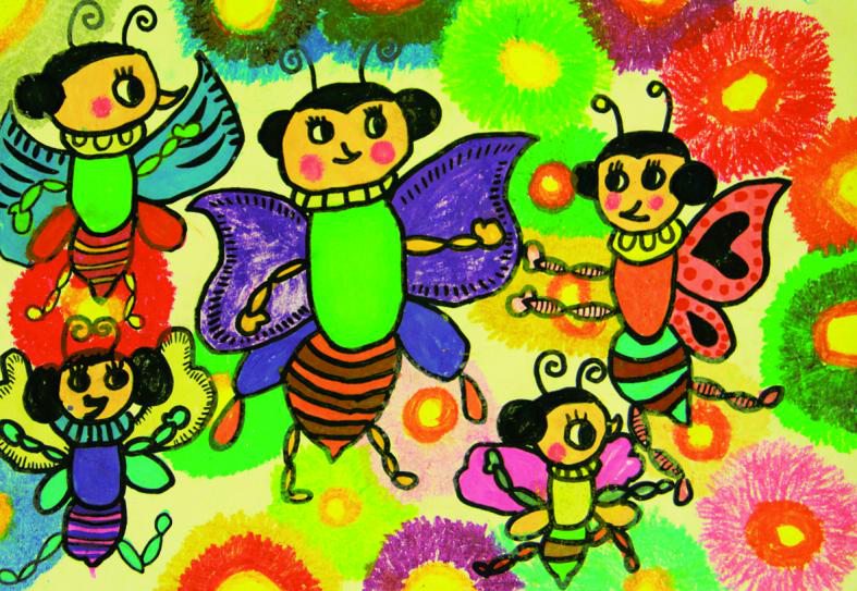 少儿创意美术《花丛中的小蜜蜂》