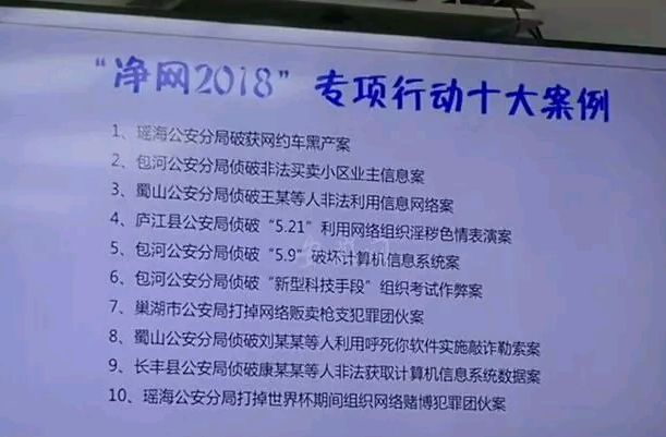 合肥"净网2018"专项行动十大案例.(图片来源:合肥网警巡查执法)