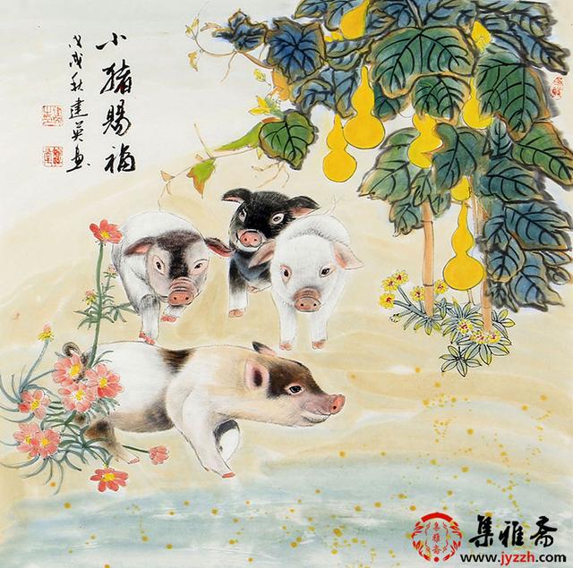 宋建英书画作品欣赏:国画里的猪,个个憨态可掬!