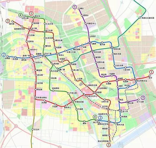 线网规划有5条城市轨道交通线路 和两条市域轨道交通线路, 淮安将基于
