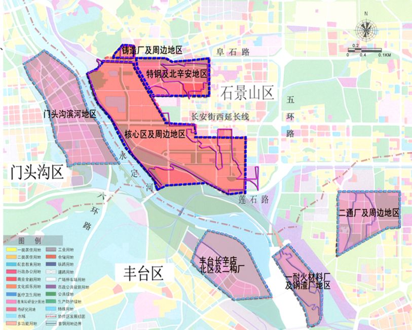 新首钢地区在石景山境内的范围示意图