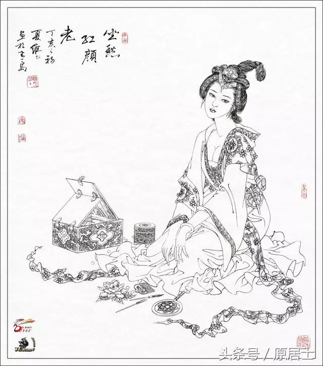 国画工笔白描人物画稿图