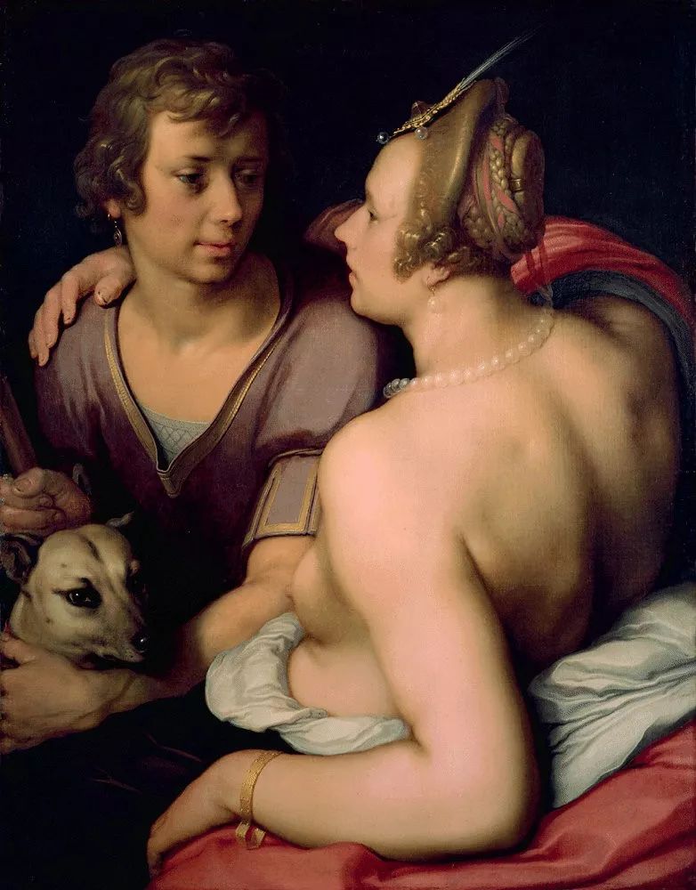 油画《维纳斯与美少年阿多尼斯》(1614)凡·哈勒姆 作现藏于法国