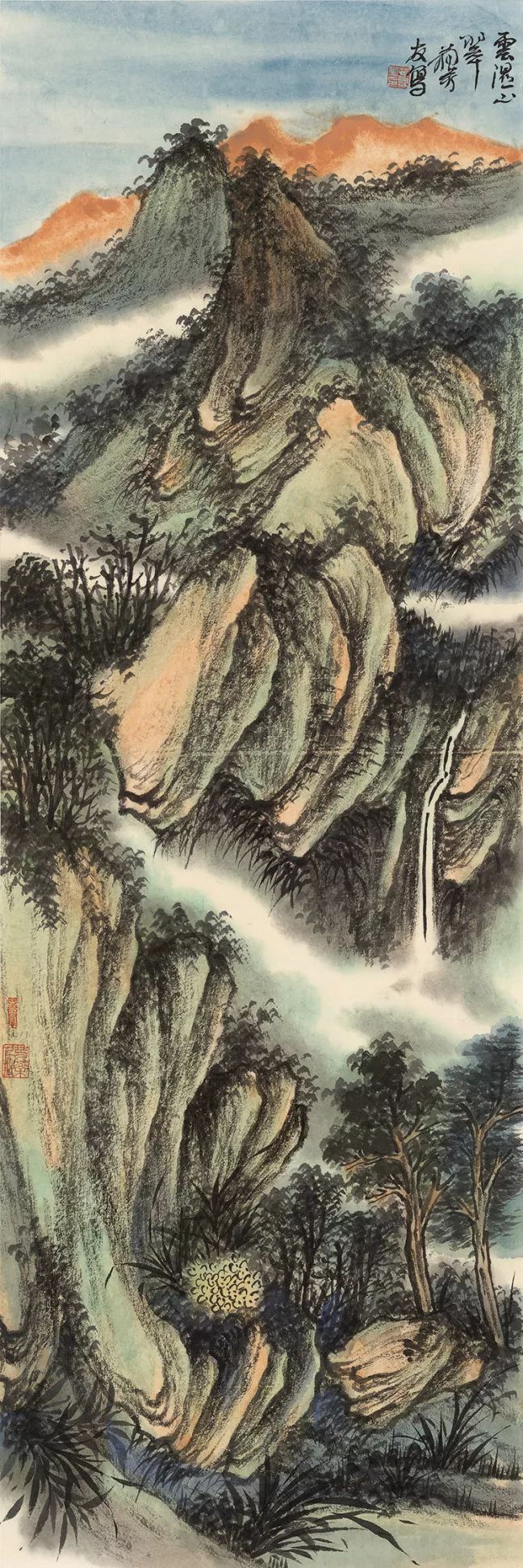 云湿山翠 100×33cm 张宏林(洪霖),甘肃临洮人,受教于著名画家贾又福